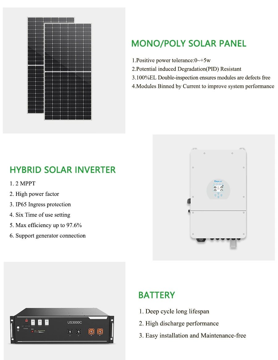 10 Years Warranty 10000W Hybrid Solar System 8kw 10kw 12kw Home Energy Storage System with Lithium Ion Battery